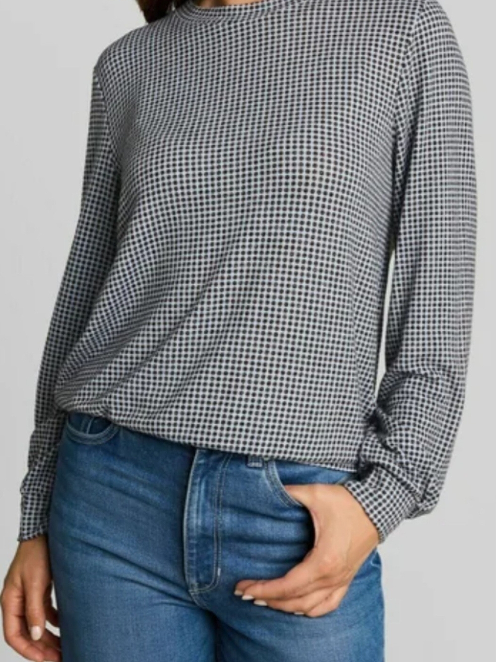 Women's Black & White Micro-Check Long Sleeve Tee